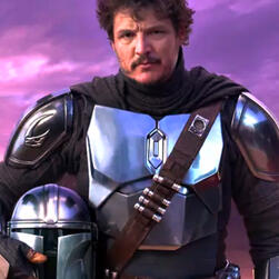 Pedro Pascal poses as Din Djarin.